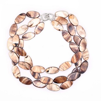 3-Strand Mother of Pearl Necklace with Brown Oval Beads
