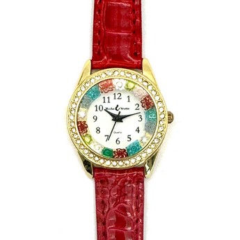 Small Millefiore Watch with Crystals in Red