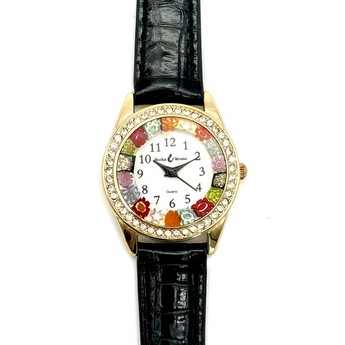 Small Millefiore Watch with Crystals in Black