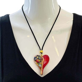 Klimt Heart Murano Necklace in Red