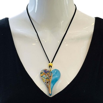 Klimt Heart Murano Necklace in Turquoise