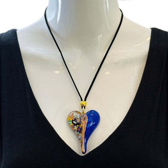 Klimt Heart Murano Necklace in Blue