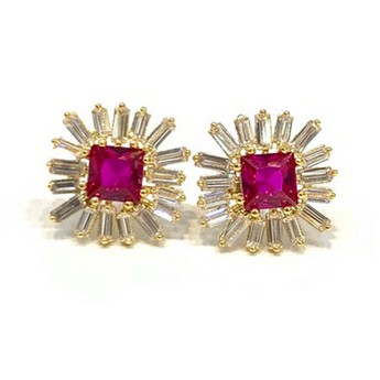 Starburst Stud Earrings in Gold and Ruby