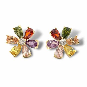 Multi-Colored Flower Stud Earrings