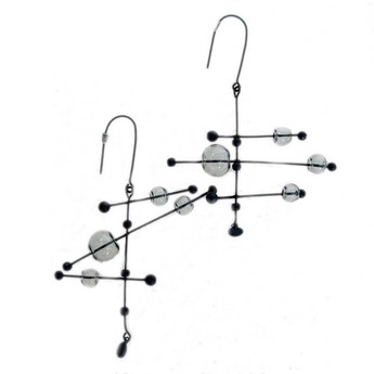 Wander Earrings with Black Zinc & Grey Glass Beads