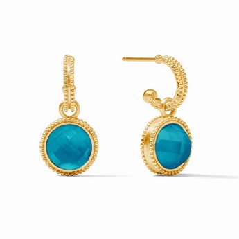 Fleur-de-Lis Hoop & Charm Earrings in Iridescent London Blue