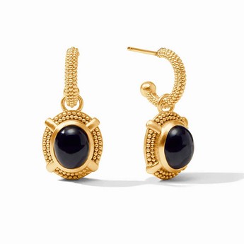 Cabochon Hoop & Charm Earrings in Black
