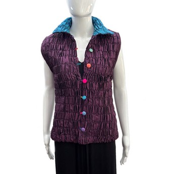 Eggplant Cocoon Vest with Turquoise Collar
