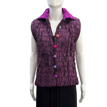 Eggplant Cocoon Vest with Magenta Collar