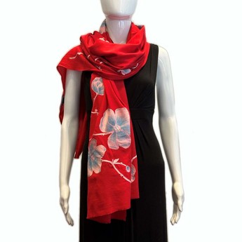 Double-Sided Magnolia Bloom Scarf in Red