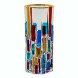 Highball Glass with Gold and Multi-Colored Squares