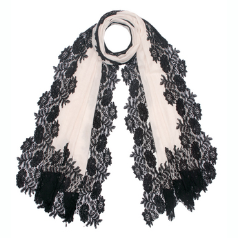 Ivory Shawl with Black Lace Border