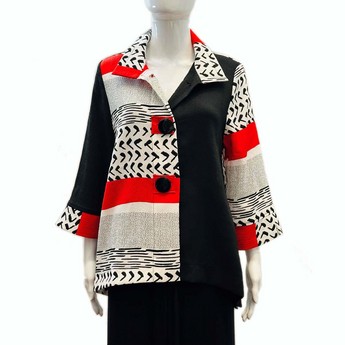 Red, Black, and White Geometric Patterned Jacket