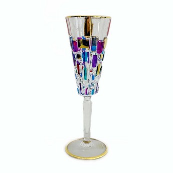 Champagne Flute with Gold and Multi-Colored Squares