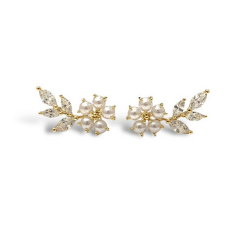 Isadora Pearl Flower Climber Stud Earrings