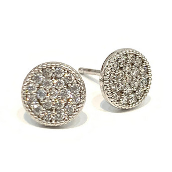 Round Stud Earrings in White Gold