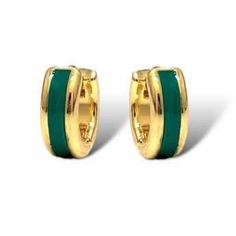 Gold with Green Enamel Huggie Earrings