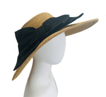 Large Packable Sun Hat with Black Bow