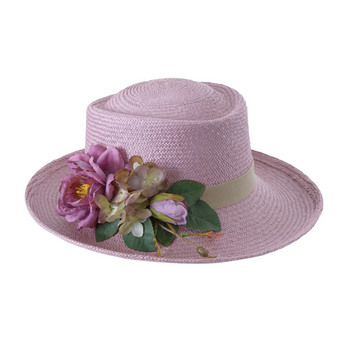 Lavender Panama Hat with Purple Roses
