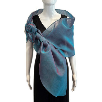 Wrap with Flowers in Iridescent Teal/Purple