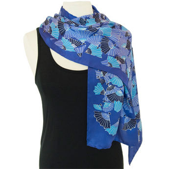 “Madama Butterfly” Blue Silk Fan Scarf