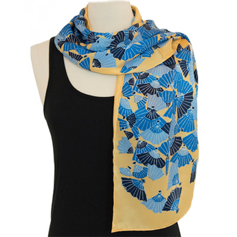 “Madama Butterfly” Yellow Silk Fan Scarf