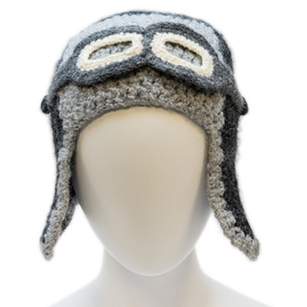 Aviator Knit Hat With Goggles - Dark Brown and Grey