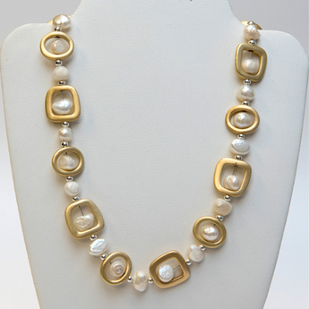 Gold Square & Pearl Necklace
