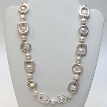 Silver Square & Pearl Necklace