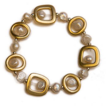 Gold Square & Pearl Bracelet