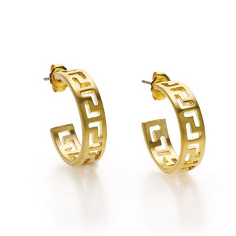 Classical Gold Meander Link Hoop Earrings