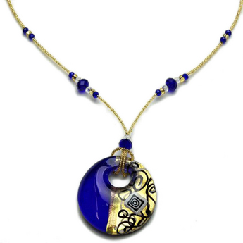 Gold & Cobalt Blue Klimt Pendant Necklace