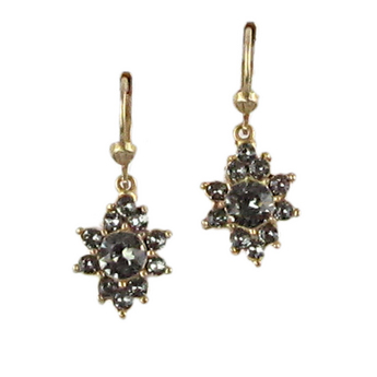 Rhinestone And Black Diamond Flower Earrings