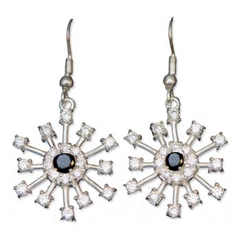 Sputnik Silver Earrings With Onyx Crystal