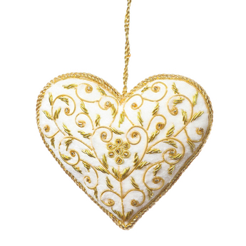 White Heart Floral Ornament
