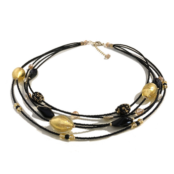 Gold & Black Multistrand Murano Glass Necklace