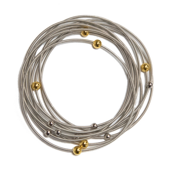 Silver Piano Wire Wrap-Around Bracelet With Beads