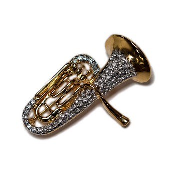 Gold Tuba With Stones Pin