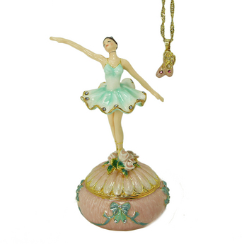Blue Ballerina Jewelry Box with Ballet Slippers Necklace