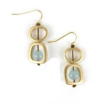 Gold Squares with Blue Jade Stones Earrings