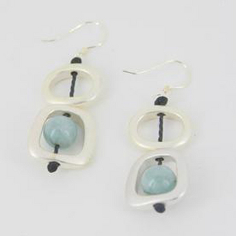 Silver Squares with Blue Jade Stones Earrings