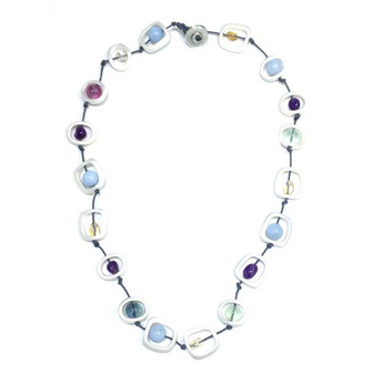 Short Silver Necklace With Multi-Color Stones
