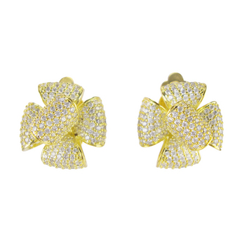 Gold & Crystal Pavé Bow Clip-On Earrings