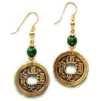 Qing Coin & Jade Earrings