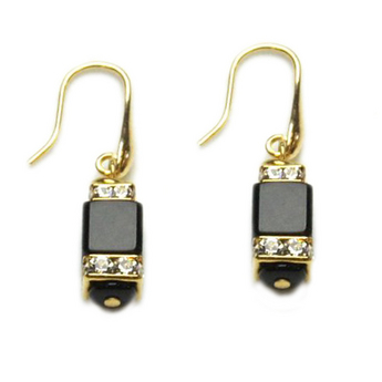Murano Black Cube with Crystals Earrings