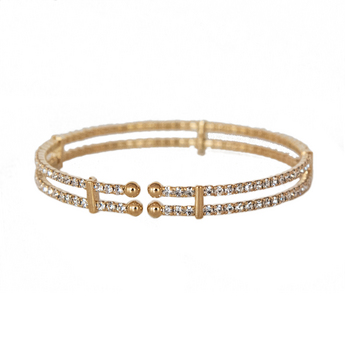 Gold & Swarovski Crystal Bracelet With 2 Rows & Bar