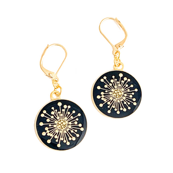 Sputnik Gold & Black Enamel Drop Earrings