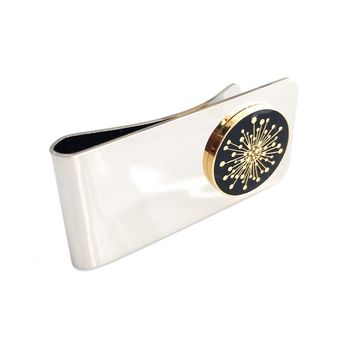 Nickel & Gold Sputnik Money Clip with Black Enamel Disc